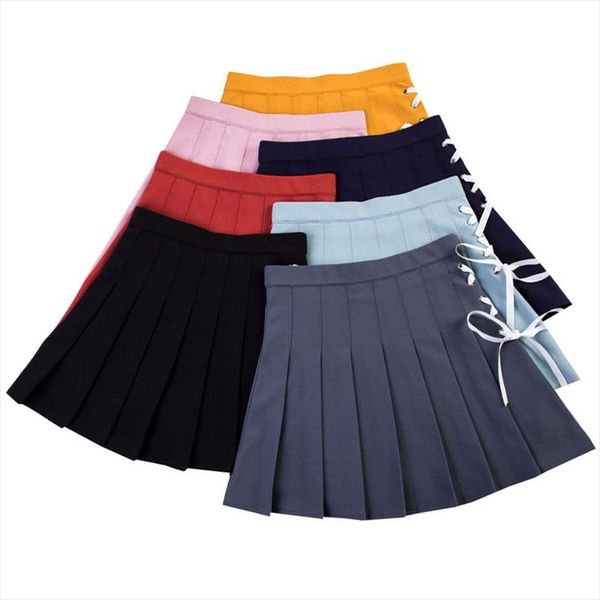 

plaid pleated skirt summer high waist pleated mini women skirts fashion slim waist casual female skirts sweet strap a line skirt, Black