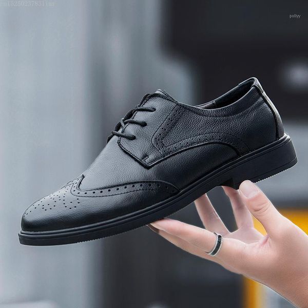 

dress shoes men genuine leather oxfords formal brogue business office black lace up buckle male a41