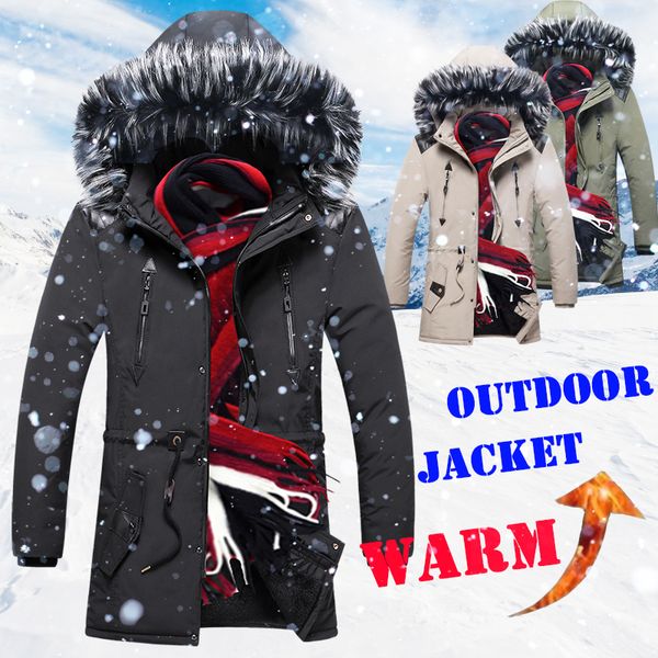 

thick warm winter jacket men fleece lined hooded parka jacket mens fur collar coat veste dhiver hommes long jacket coat c1201, Black;brown