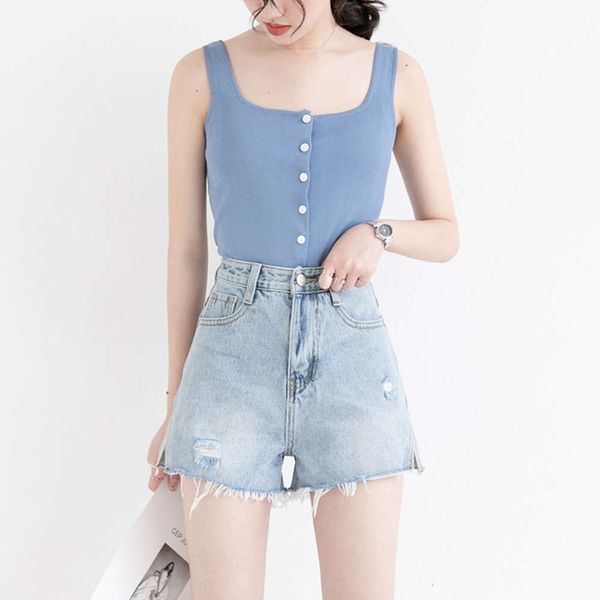 

csl] casual mid waist straight jeans shorts for women, White;black