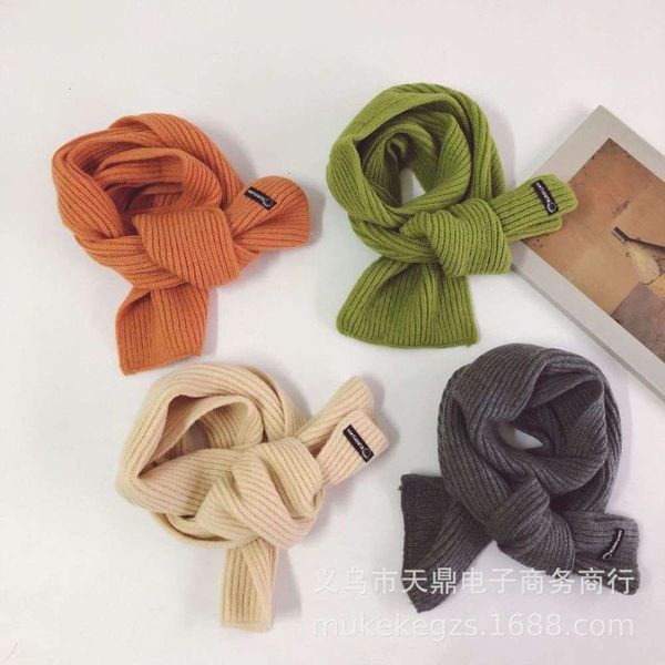 

solid sle ins small black simple label children's knitting scarf cover candy multi color baby wool neck, Red;brown
