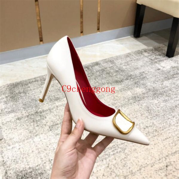 

2020 совершенно новый заостренный носок металлический золотой v пряжки stiletto 6.5см сандалии высоких каблуков женские насосы женские обувь, Black