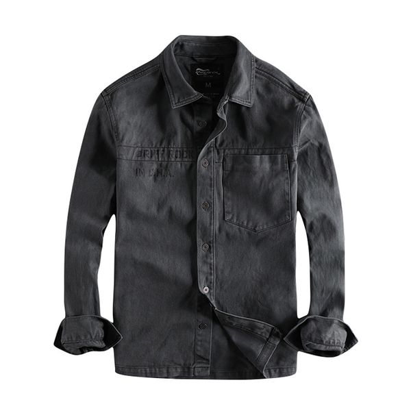 

japanese harajuku 100% cotton vintage drak gray khaki color big pocket long sleeve button up denim jeans shirt for men plus size c1212, White;black