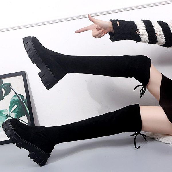 

boots soft split flock women black over the knee female autumn platform shoes woman motorcycle 2021 spring botas