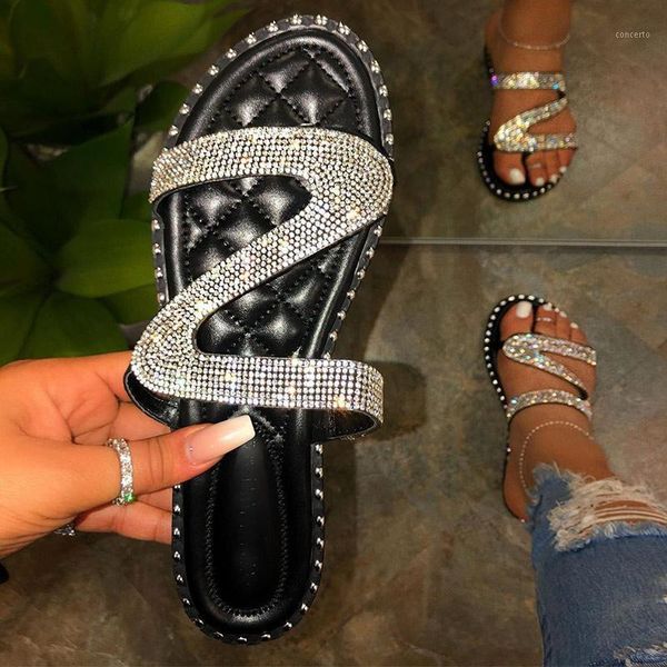 

women summer flat bling slippers woman crystal soft jelly shoes female flip flops sandals outdoor beach ladies slides plus size1, Black