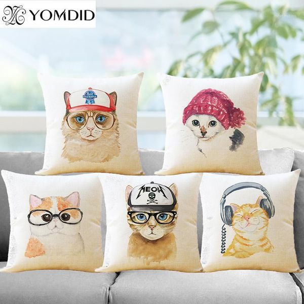 

cushion cover animal cute cat case woven cotton linen office car pillows cover decorative home decor1