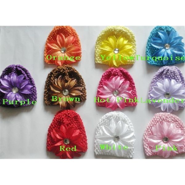 

baby waffle 50pcs beanie clips hats crochet hair with lily peony daisy flower girl toddler stretchy caps mz9111