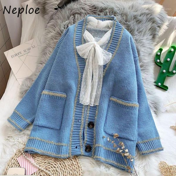 

women's knits & tees neploe women v-neck sweater fashion casual single breasted cardigan 2021 autumn long sleeve outwear knitting 1f24, White