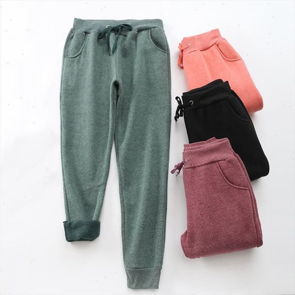 

2021 winter solid color ladies pants thick lambskin cashmere warm womens casual loose harem trousers large si, Black;white