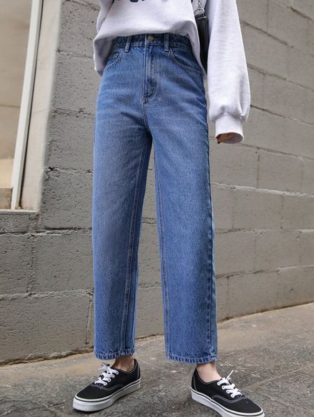 

dazy high waist straight leg jeans v3mm#, Blue