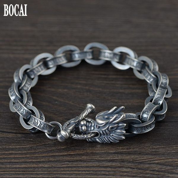 

2019 new 100% ture solid s925 silver antique thai silver bracelet for man six-word mantra leading silver bracelet men's bracelet q1209, Black