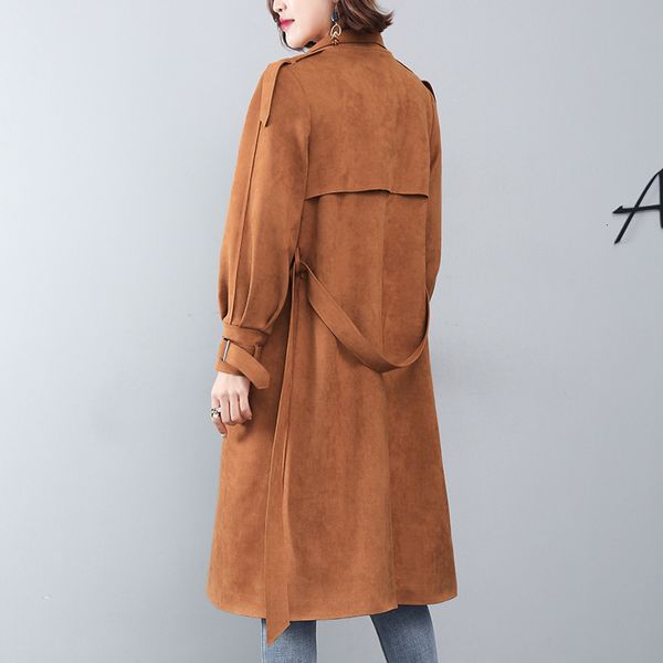 

medium trench 2021 female suede velvet jacket spring and new british autumn size large fine coat 1 8htm, Tan;black