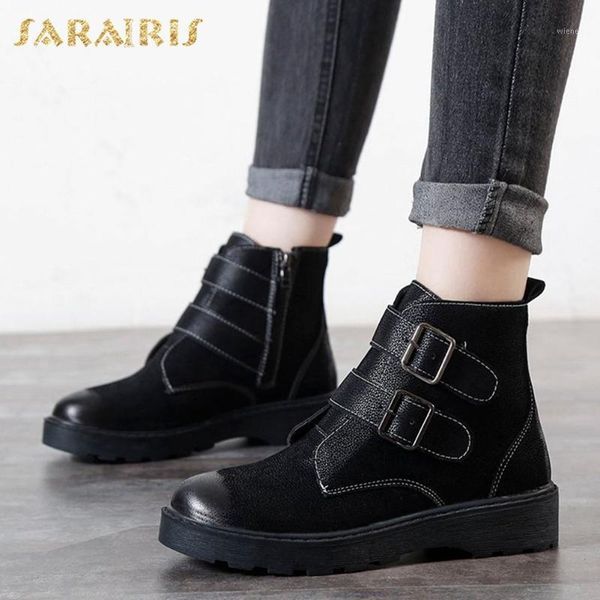 

sarairis 2020 new fashion ankle boots women shoes zip up comfortable platform buckle decoration ins dropship shoes ladies boots1, Black