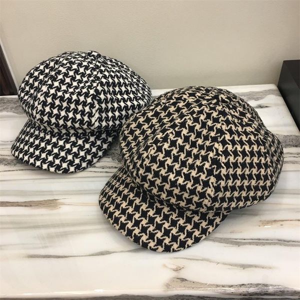 

202011-25-shi8605 british style spring autumn classic plaid leisure octagonal hat men women visors cap, Blue;gray