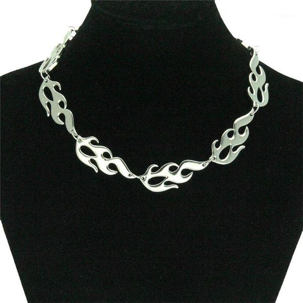

hip hop streetwear flame women necklace punk accessory rock chain stainless steel men choker necklaces jewelry1, Silver