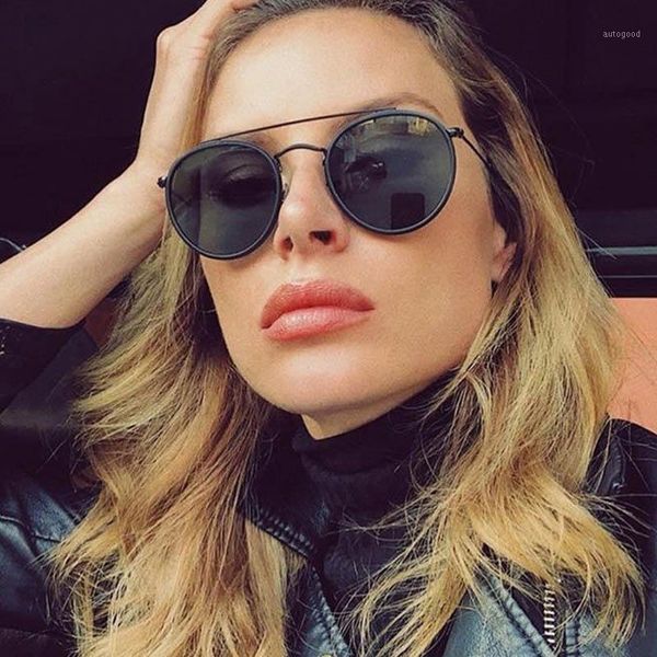 

sunglasses black round vintage women men brand designer double bridge sun glasses female 2021 fashion eyewear outdoor uv4001, White;black
