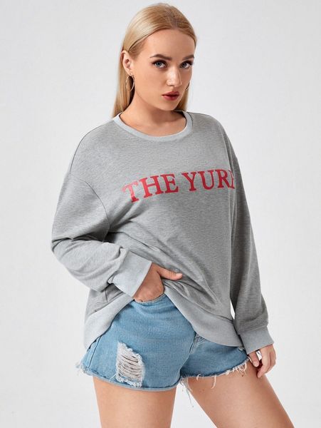 

plus letter graphic drop shoulder sweatshirt 99zo#, Black