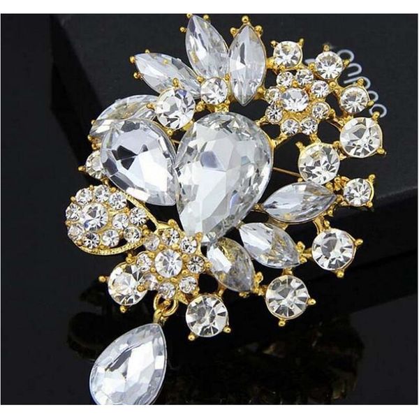 

8*5.5cm large flower waterdrop brooch big crystal wedding brooch fashion costume brooch for women sqcrol new_dhbest, Gray