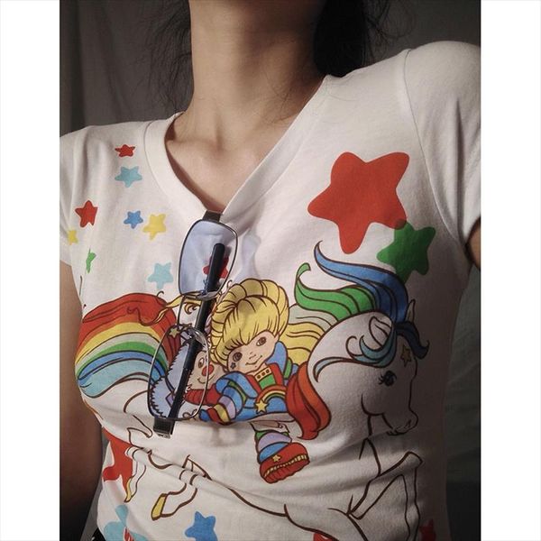 

original custom women kawaii crop summer new fun rainbow horse harajuku vintage short sleeve plus size t shirt female, White