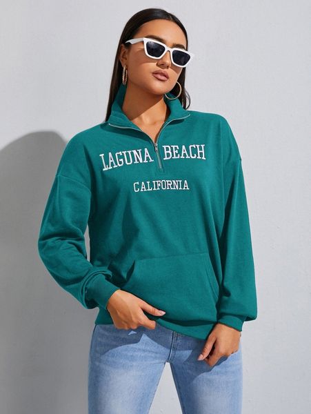 

letter embroidery half zip drop shoulder sweatshirt n4x5#, White;black