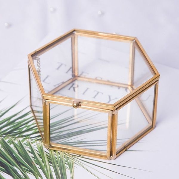 

geometrical clear glass jewelry box storage box jewelry organize holder tablesucculent plants container home jewelry storage t200917, Black;white