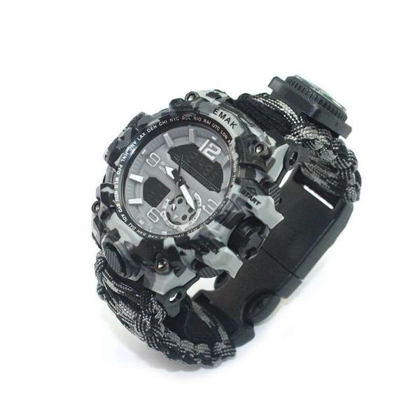 

new waterproof watch outdoor camping sports adventure umbrella rope woven double movement camouflage watch, Slivery;brown