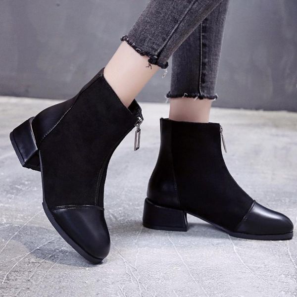 

boots women suede winter 2021 ladies ankle booties round toe solid casual outdoor shoes botas mujer, Black