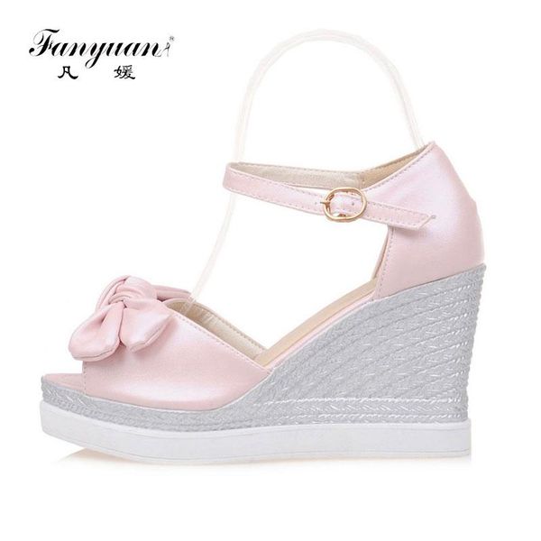 

fanyuan fashion cover heel ankle strap sandals solid buckle strap wedges heels women shoes concise butterfly-knot summer shoes, Black