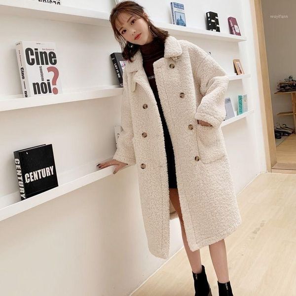 

women 2021 autumn winter faux lamb fur coat female thick warm fake wool fur jacket double breasted ladies casual outerwear b2351, Black