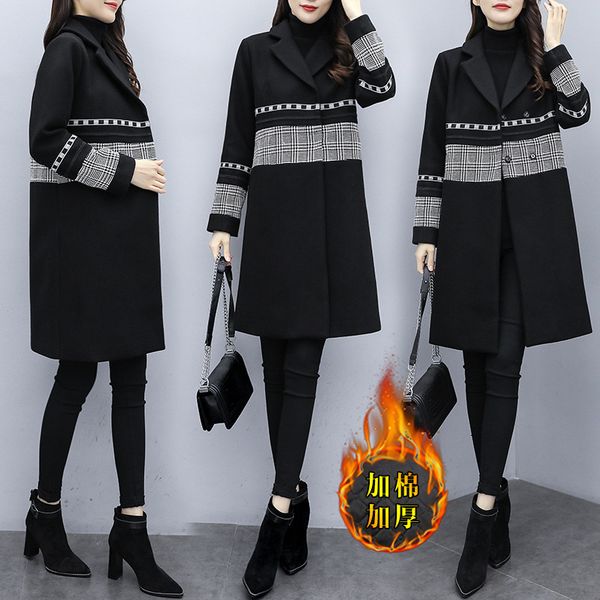 

large woolen coat women's new fat sister in autumn and winter 2020, Black