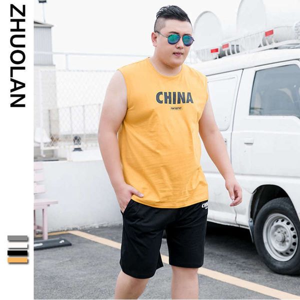 

men's vest summer sleeveless cool large and shorts set boys' trend plus size loose sportswear, Gray