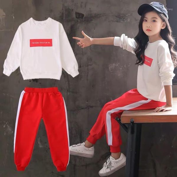 

children clothing 2020 autumn girls clothes set long sleeve t-shirts+pants girls sport suits teen kids clothes 5 6 8 10 12 years1, White