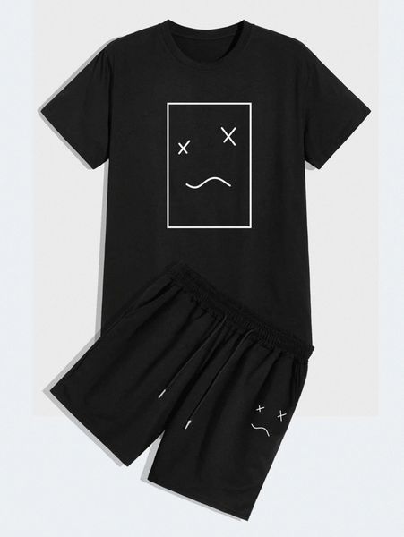 

romwe guys graphic tee & shorts c2p4#, Gray