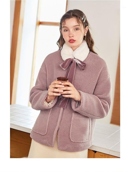 

lamb velvet coat winter stitching girl casual loose jacket woman pink lightweight ladies pocket outwear fashion clothes gg50yf1, Black;brown
