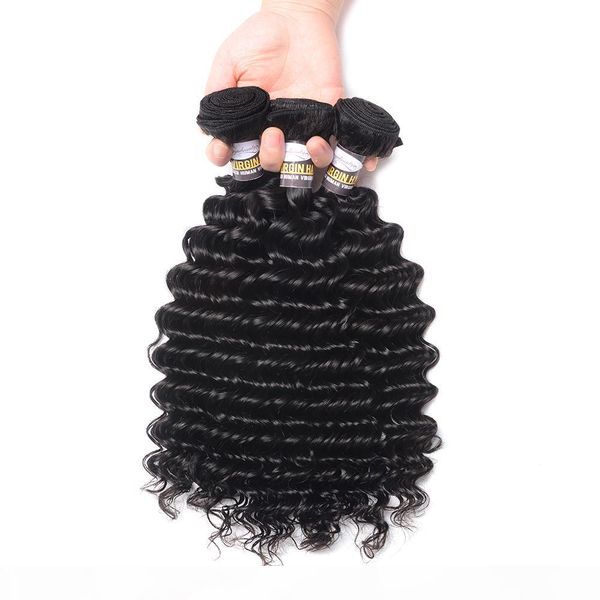 

peruvian hair peruvian deep wave hair 3 bundle 100% remy human hair weave natural color 12-28 inch, Black