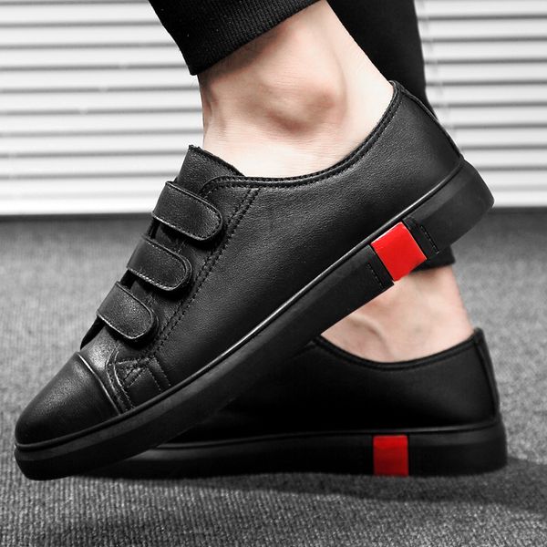 

leather casual shoes men classic paste lace up flats male black comfortable fashion walking sneakers men breathable flats shoes t200610