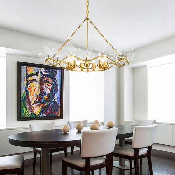 

american living room bird copper chandelier postmodern 9 double-decker restaurant light simple glass chandelier lamps