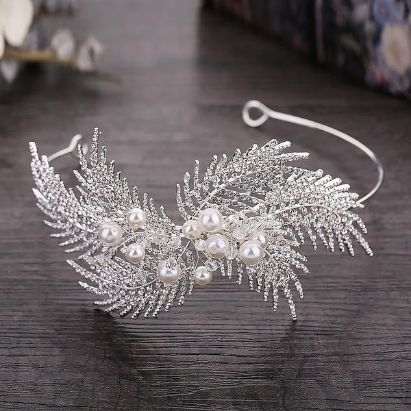 

elegant rhinestones pearls bride tiara cluster leaf hair bands crystal headband wedding hair jewelry accessories for women jl, Golden;silver