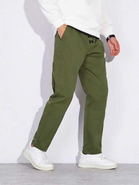 

men drawstring waist slant pocket pants l8yb#, Black