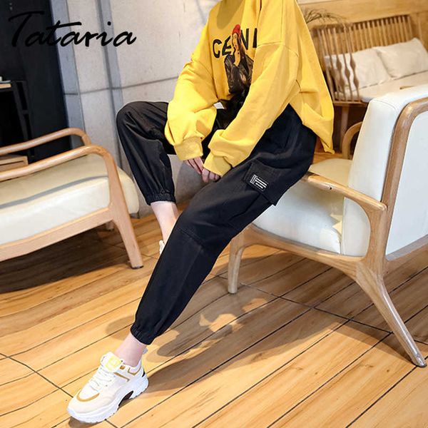 

tataria black high waist cargo pants women loose streetwear ankle length pants female boyfriend casual jeans women's trousers, Blue