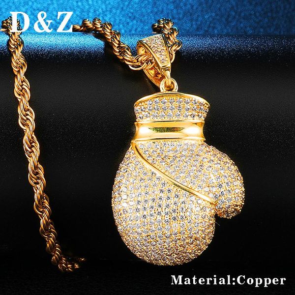

d&z iced out bling cz copper boxing gloves long necklace with cuban chain tennis chain necklaces for men hiphop, Silver