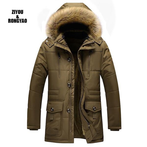 

winter new casual faux fur collar long thick parkas jacket coat men outwear hooded pockets waterproof jackets parka men, Black