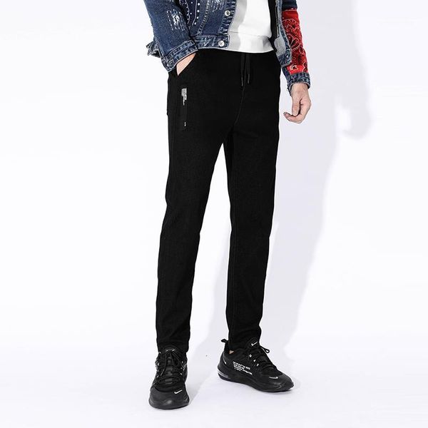 

new black mens jeans pants men printed skinny elastic waist stretch slim trousers long pants embroidery hip hop autumn winter1, Blue