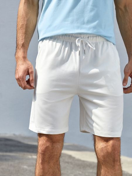 

men slant pockets drawstring waist shorts t6te#, Black