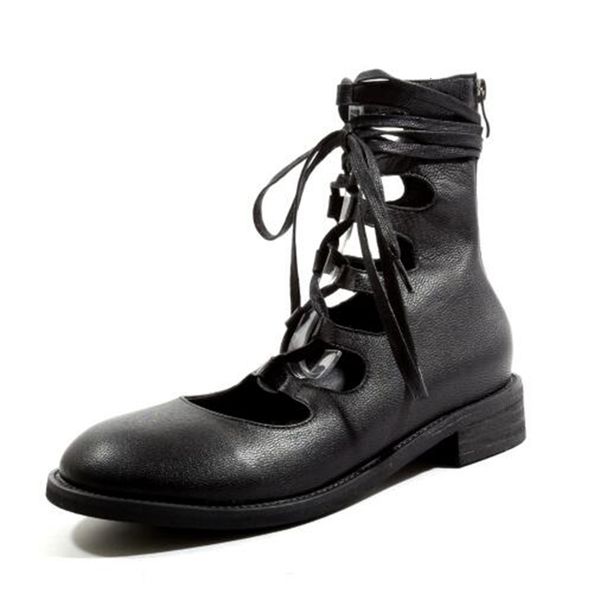 

fashionable 2021 vangull women's genuine cow mid-calf calf hollow boots roman sandals a small size 1 qxp7, Black