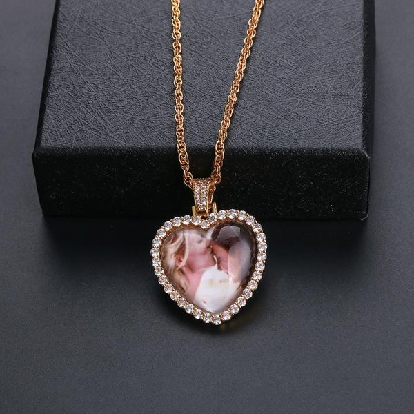 

chains heart shape custom made po medallions necklace & pendant chain gold silver color cubic zircon personality jewelry christmas