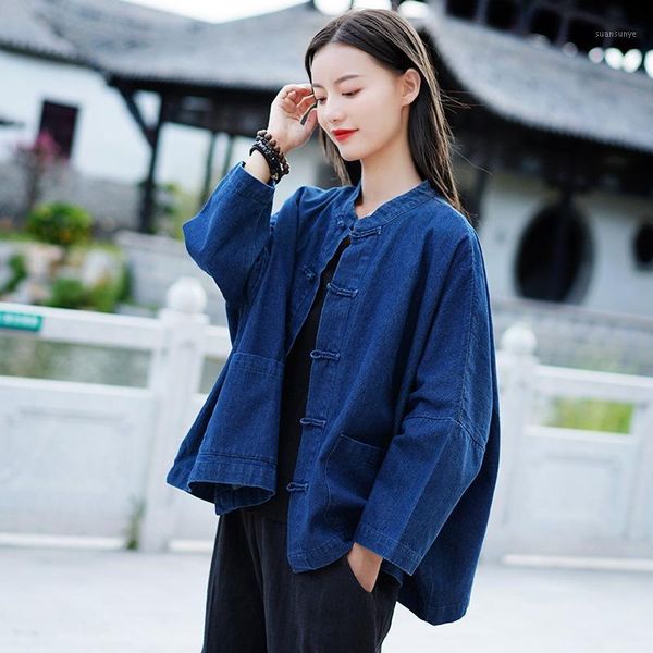

women autumn spring denim coat jackets ladies casual single breasted handmade button outerwear bat sleeve coat 20201, Black;brown