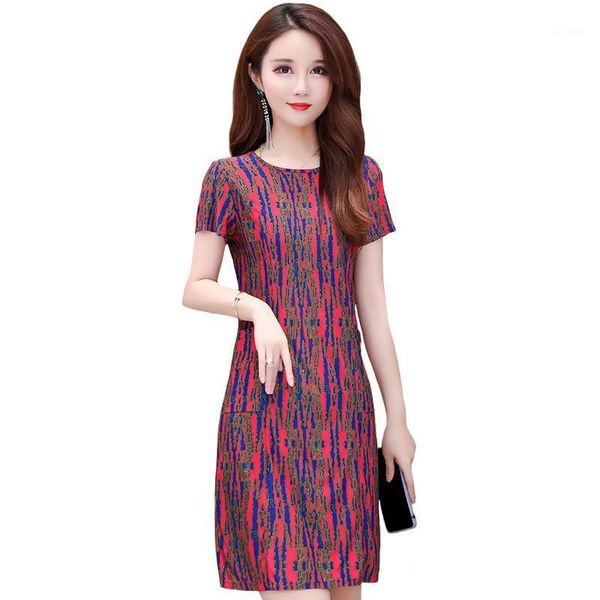 

big size xl-6xl vintage summer dress women 2020 casual slim short sleeve o-neck print plus size dresses elegant women vestidos1, White;black