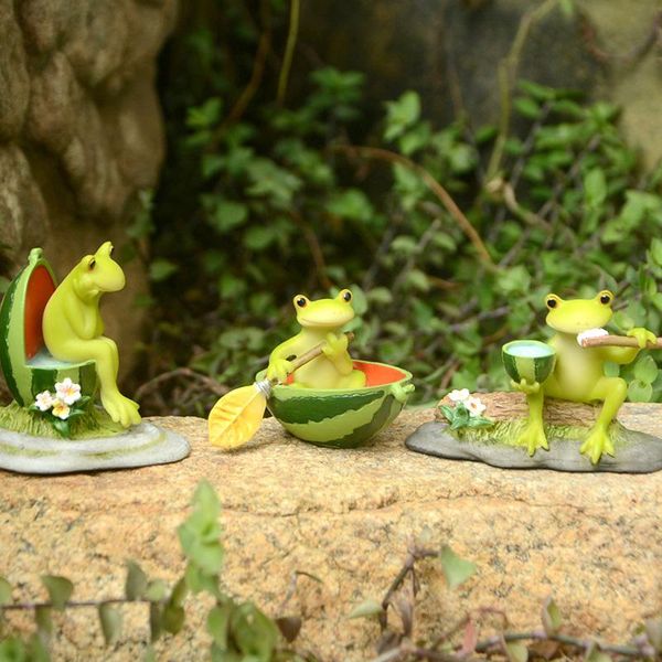 

decorative objects & figurines creative frog watermelon ornaments summer pastoral micro landscape flower pot cute simulation animal decorati
