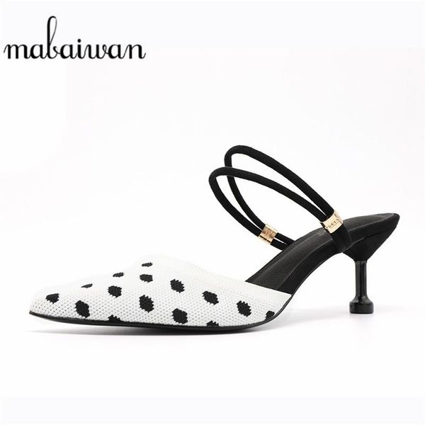 

sandals mabaiwan summer women high heel ladies slippers pointed toe shoes polka dot office pumps casual sandalias mujer, Black